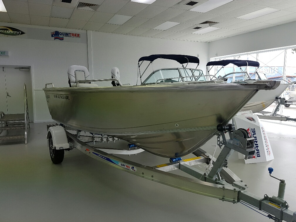 2022 Quintrex 440 Renegade Tiller Steer 60 hp EFI Mercury Four Stroke Alloy I Beam trailer***This is our no compromise max Horsepower Package ****Stainless Steel Prop Included***Mercury Vessel view Mobile (See your engine data on your smart Device) Include